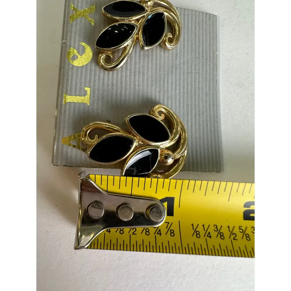 Vintage Alex Goldtone + Black Enamel Earrings 90s 1